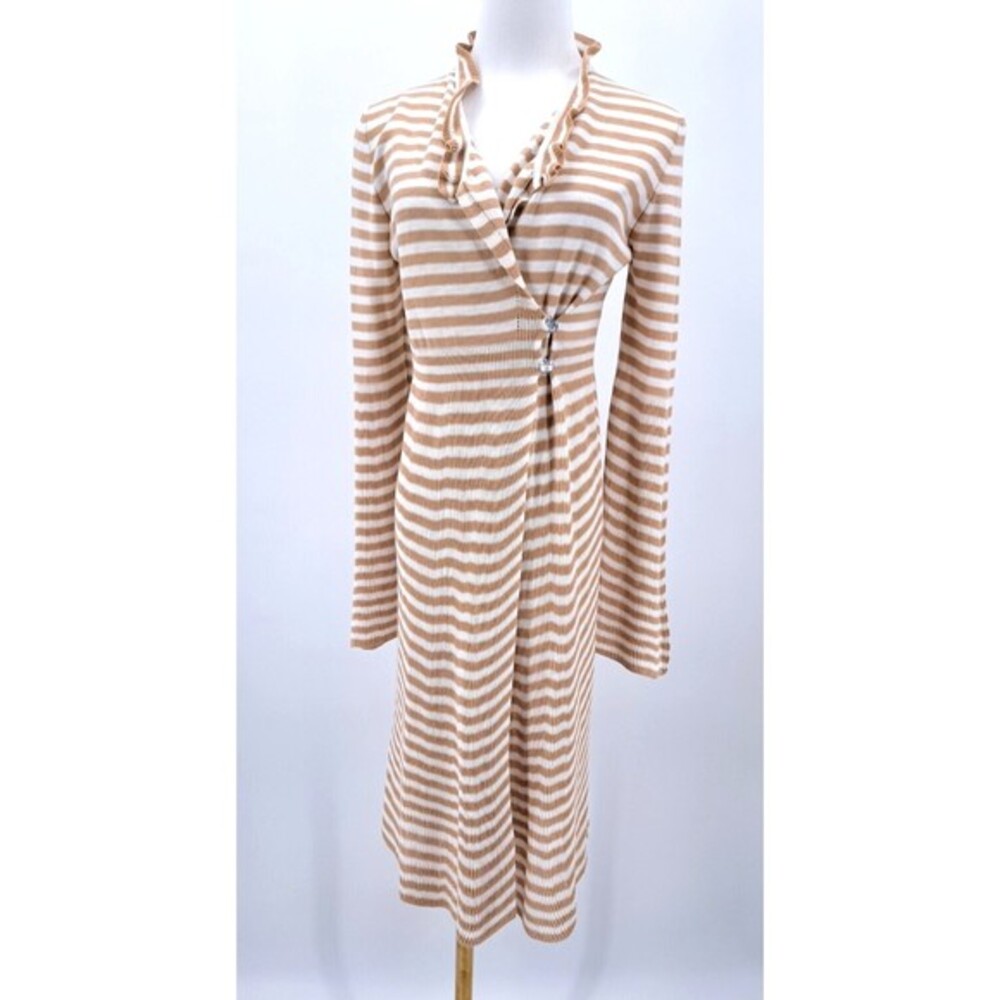 SONIA RYKIEL Size‎ 38 EU White Beige Tan Knitted Striped Long Cardigan Sweater